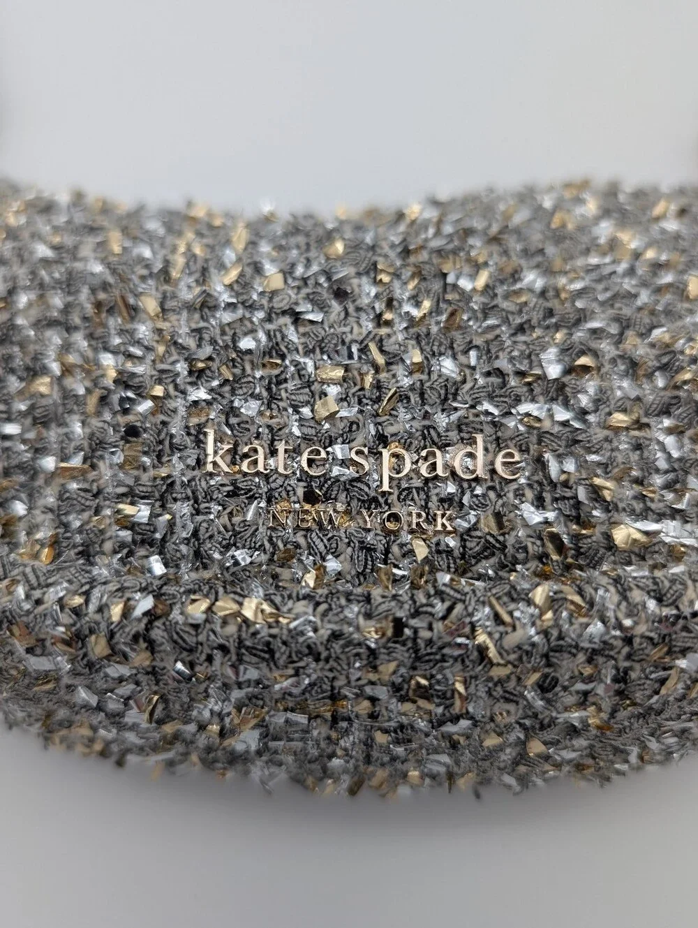 Kate Spade New York Smile Tweed Tinsel Crossbody K5516 Silver Gold Tinsil